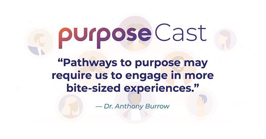 PurposeCast Quote - Pathways to purpose may require us to engage in more bite-sized experiences - Dr Anthony Burrow